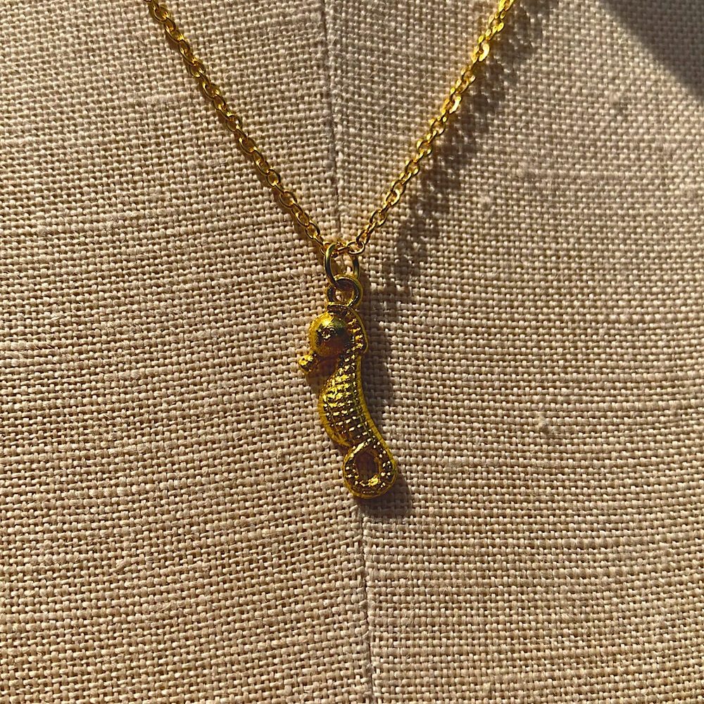 NWT Sterling Silver Plated Chain & Seahorse Alloy Metal Charm Necklace